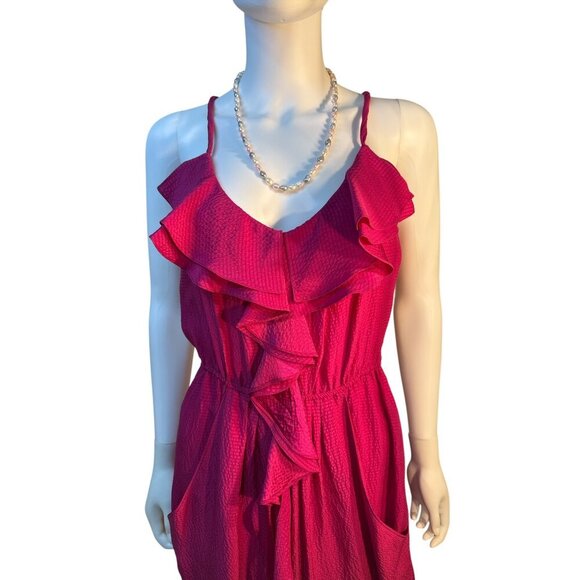 Rebecca Taylor Hot Pink 100% Silk Ruffle Dress With Elastic Waist - Size 4 EUC - Picture 3 of 7
